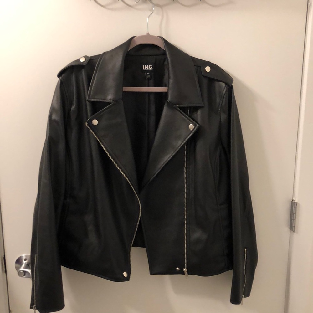 INC International Concepts Women's Black Vegan Leather Jacket Sz XXL
